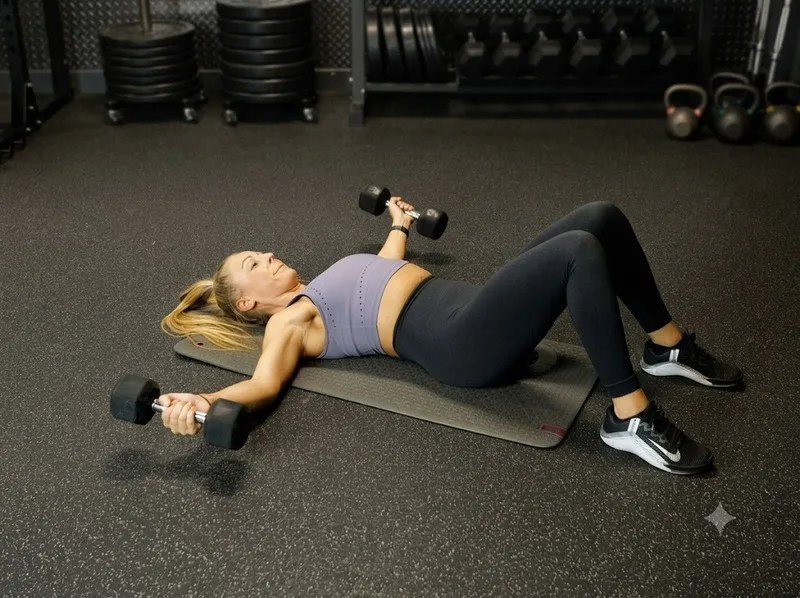 Dumbbell Fly thực hiện theo đường vòng cung, chú trọng kiểm soát chuyển động và cảm giác căng cơ ngực.